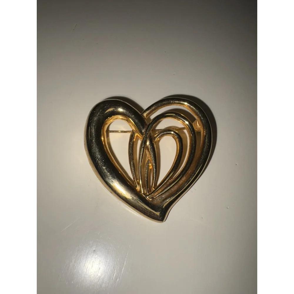 Allison Reed Signed Vintage Gold Tone Heart Brooch 2.25” Valentines Day Jewelry